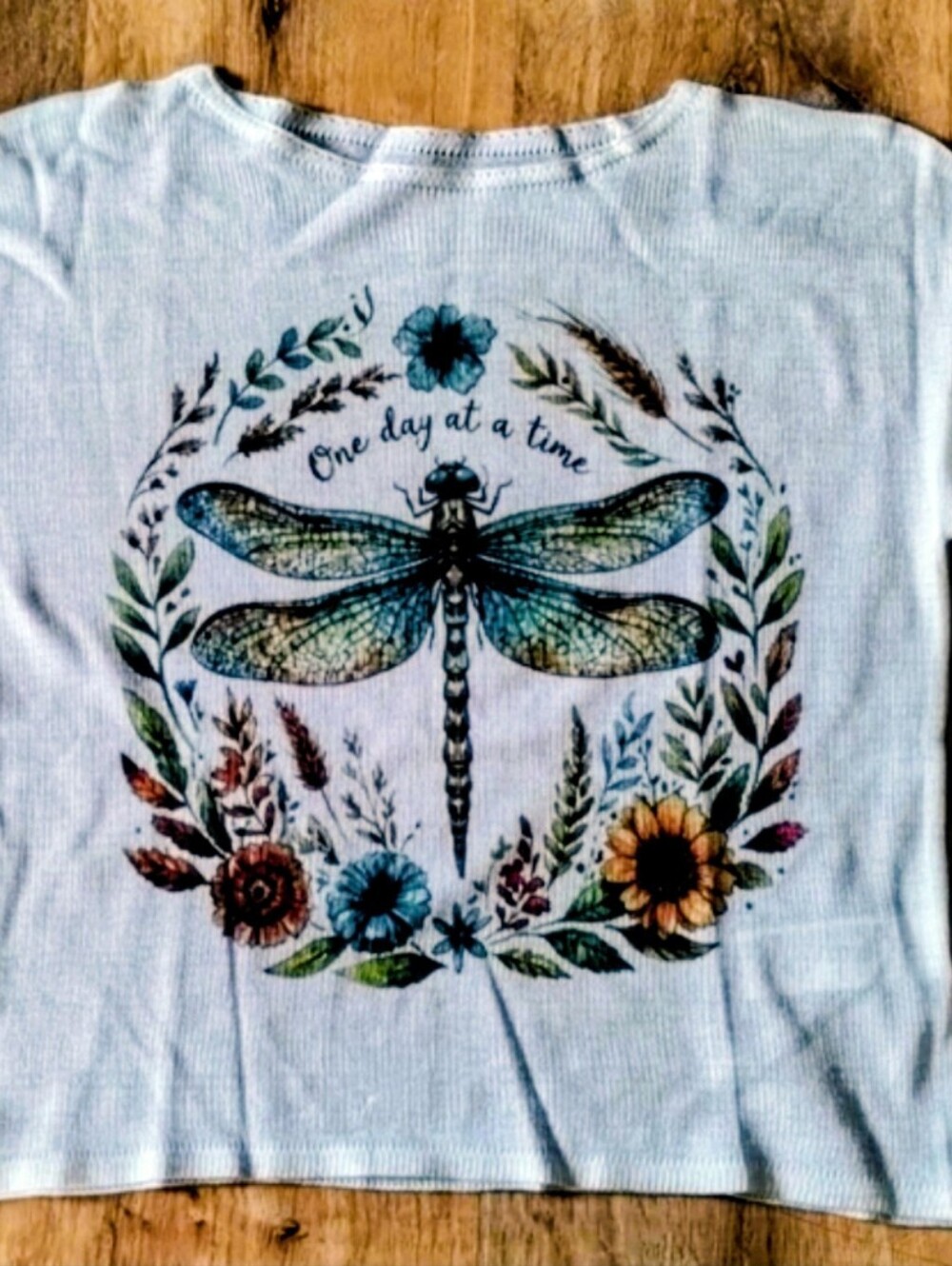 Dragonfly Floral Graphic Long Sleeve Sweater - Pale Blue/White